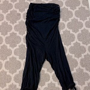 Contemporary Black Strapless Capri Jumpsuit with Metal Studs